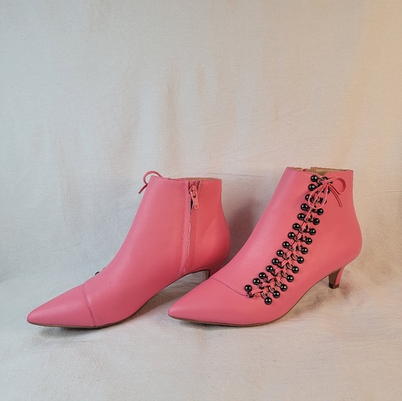 Kurt Geiger London Pink Leather Ankle Boots Kitten Heel Side Lace Beaded 37 US 7 - Picture 16 of 16
